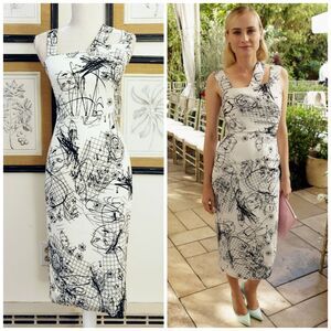 NWT RARE Cushnie Et Ochs Scribble Drawing Print Sheath Midi Dress $1695 Size 0